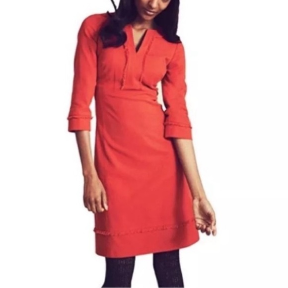Boden Red Orange Textured Fringe Hem Mini Dress - 6 - Picture 15 of 15